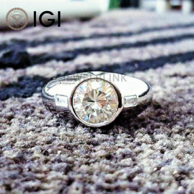 2 Carat Round Cut Lab Grown Diamond Bezel Setting Wedding Ring in 14K White Gold