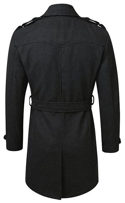 Gabardina hecha a medida negra gris de un solo pecho para hombre, abrigo de invierno largo para hombre Foto 2 de 4