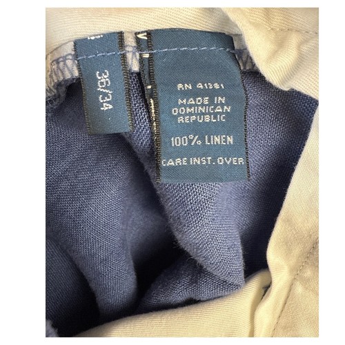 Pantalones informales Polo Ralph Lauren 100 % lino para hombre 36 x 28 pantalones plisados relajados - Imagen 5 de 12