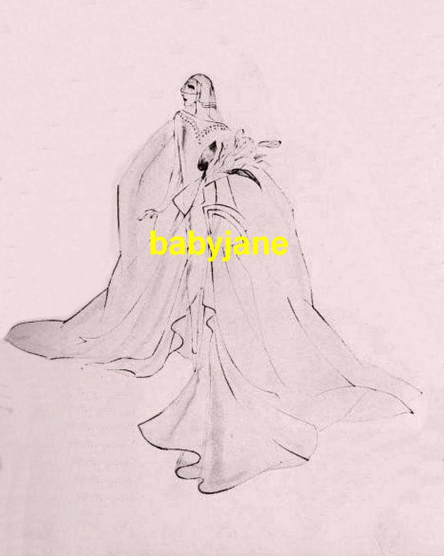 001 ADRIAN COSTUME DESIGN SKETCH WEDDING DRESS FOR BESSIE LOVE PHOTO | eBay