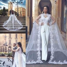 Women Veil Cape Tulle Lace Applique 3M 4M Wedding Capes Bridal Wraps Long Train