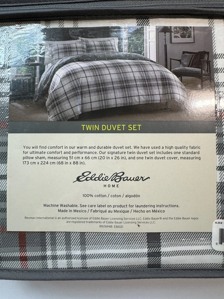 Eddie Bauer Home Twin Duvet Set Alder Red/Grey Plaid Elk Reversible Rustic Cabin - Image 3 of 4
