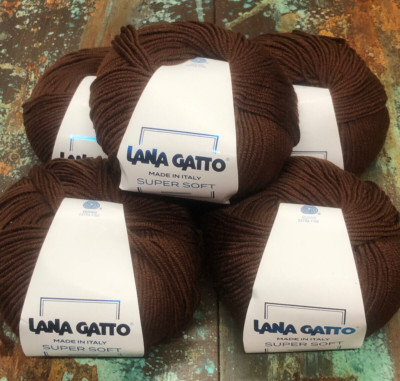 Lot of 5 Lana Gatto Brown Super Soft Merino Wool Yarn 50g/125m Each #10040