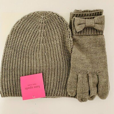 KATE SPADE NEW YORK BOW BEANIE AND GLOVE GIFT SET HEATHER  display picture 3