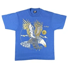Vintage Las Vegas Screen Stars T Shirt Large Blue Gold Foil Eagle Robert Walton