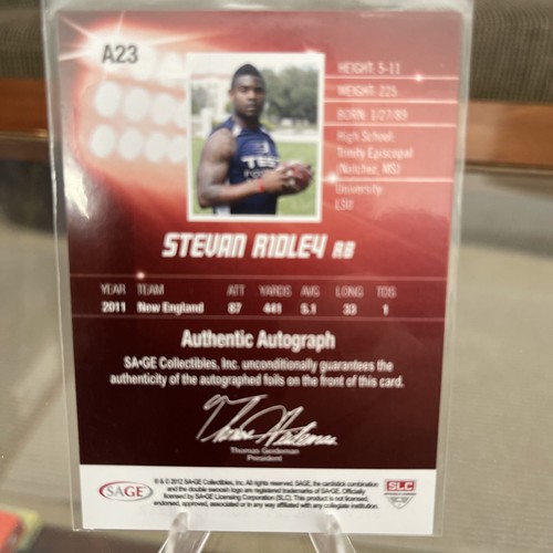2012 SAGE HIT Stevan Ridley Auto #A 23 Patriots - Picture 2 of 2