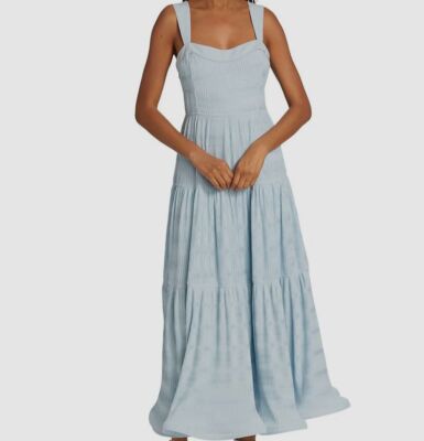 simkhai blue dress Midnight Beaux Tiered Mini Midnight / 4 concealed button front Long sleeves SIMKHAI Moira tussled ruched stretch-jersey