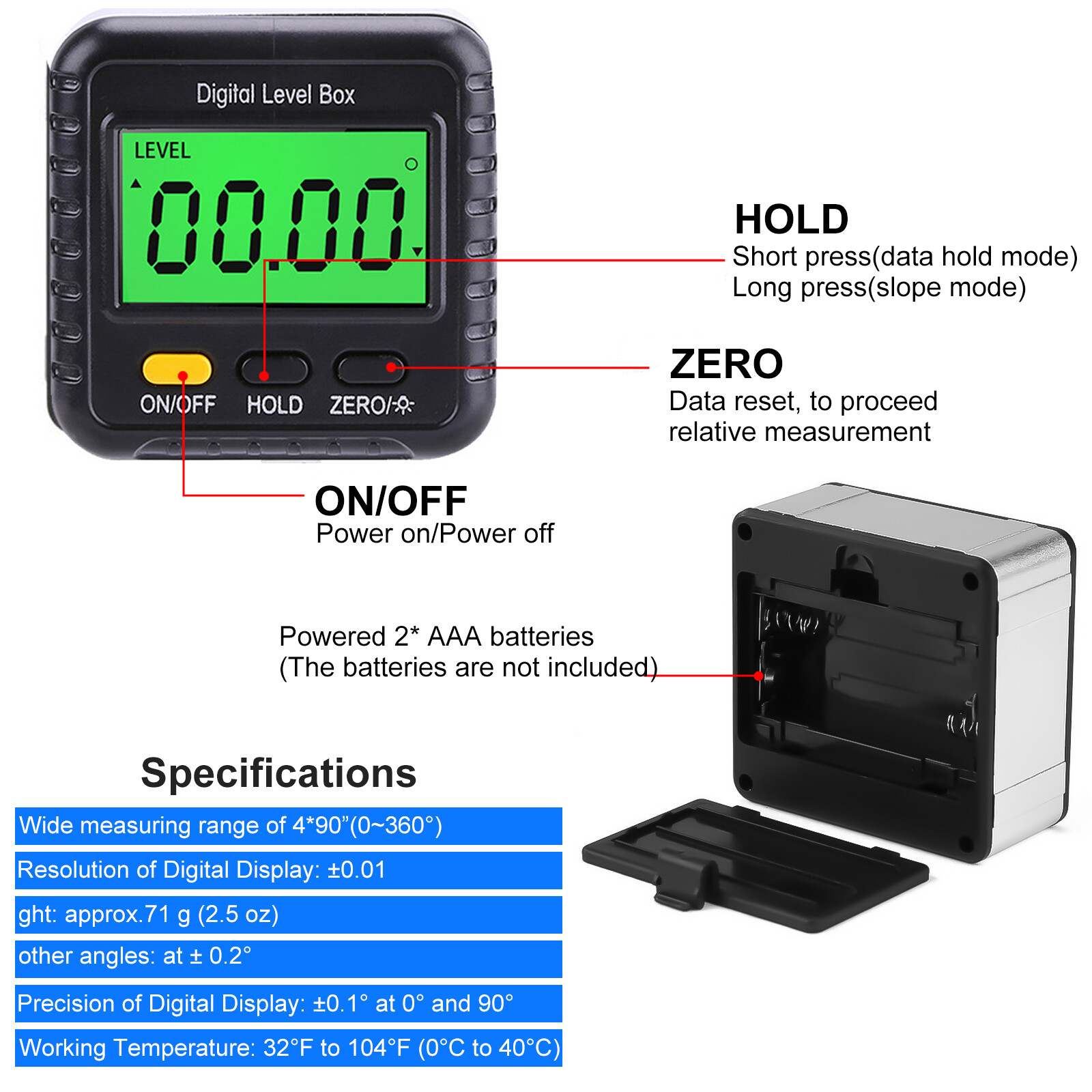 Magnetic Digital Level Box LCD Angle Finder Protractor Inclinometer Bevel Gauge