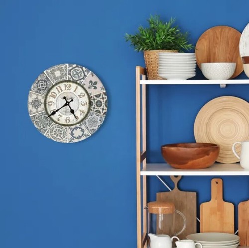 Walplus Wooden Vintage Azulejo Wall Clock Blue Grey Round 30cm - Picture 4 of 8