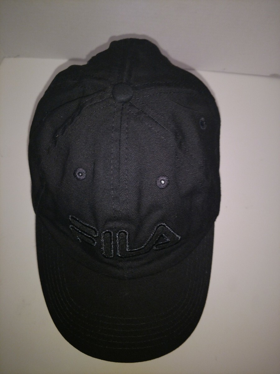 【FILA】 Linear ball cap /追跡付 Ball Cap Hat FILA Black on Black Linear Logo Adjustable Snap