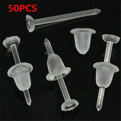 25 Pairs Invisible Clear Plastic Stud Earrings. Acrylic Post Silicone Back. - Picture 1 of 10