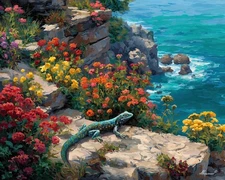 Leonid Afremov CLIFFSIDE GARDEN Oil Painting 24"x20" by Official Studio GICLEE