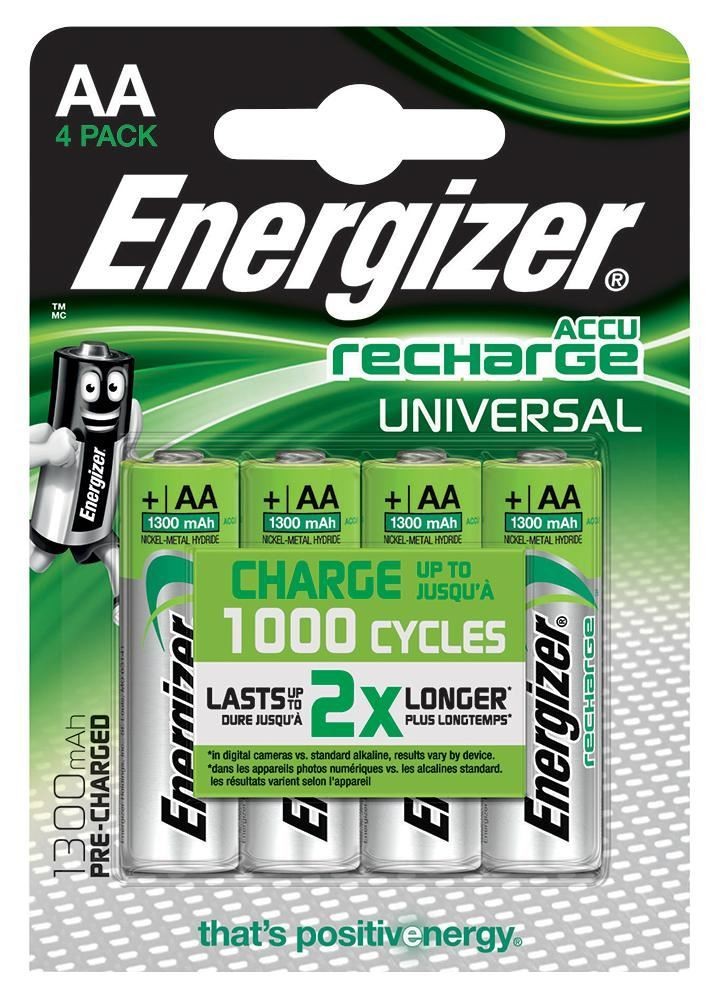 ENERGIZER - Universal NiMH Rechargeable AA Batteries 1300mAh Pre-Charged 4 Pack