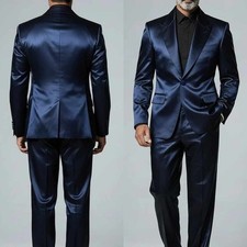 Business Men Single Breasted Suit Satin Jacket Peak Lapel Casual Classic Elegant