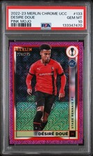 Desire Doue, Rookie Card #/275 Pink Mojo, 2022-23 Merlin Chrome UCC #133, PSA 10. rookie card picture