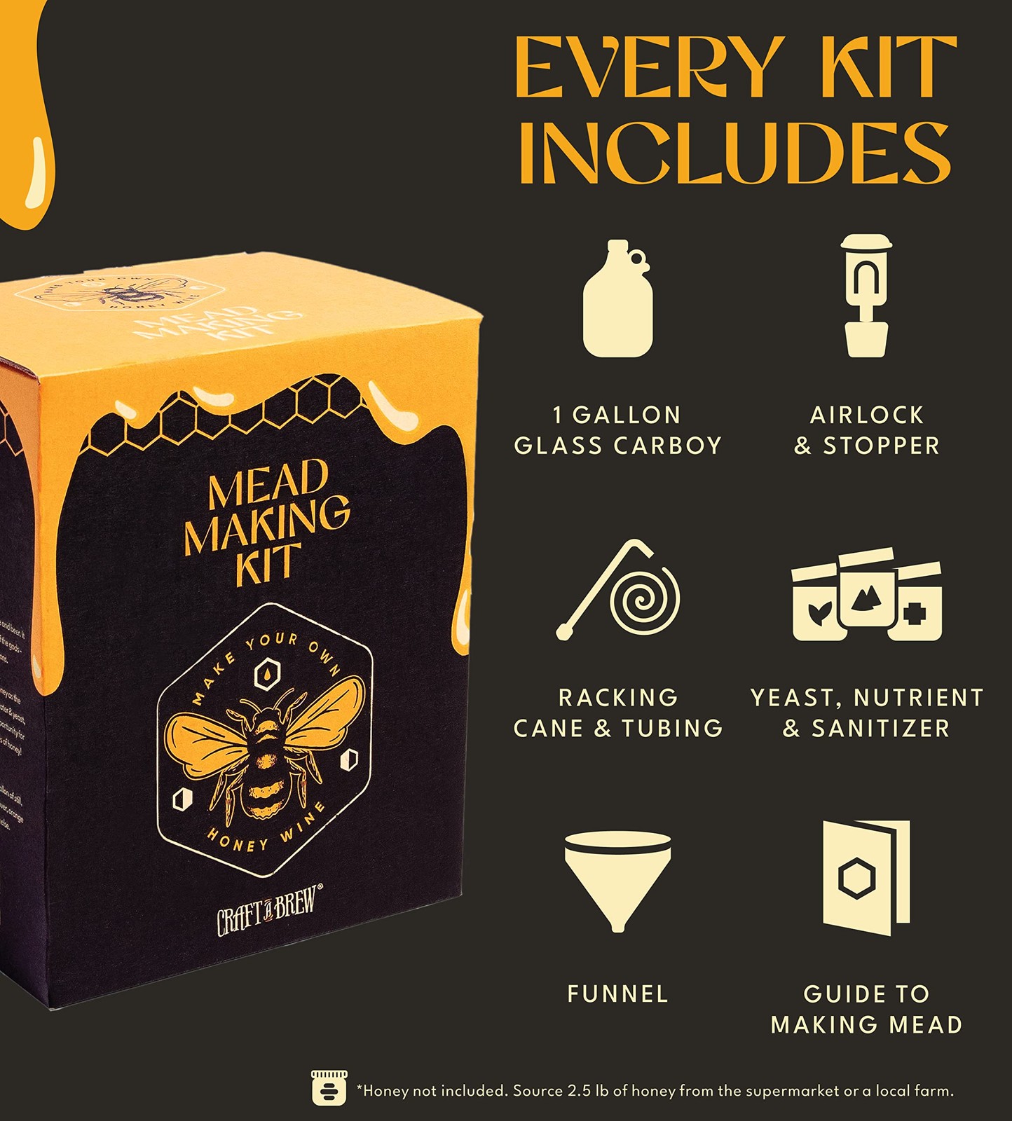 Craft A Brew - Mead Making Kit – Reusable Make Your Own Mead Kit – Yields 1
