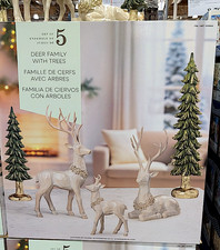 Holiday Resin Reindeer Family with Trees, Set of 5 Tabletop Decor