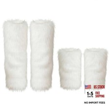 2 Pairs Women Fur Leg Warmers Faux Fur Boots Warmer Winter Fluffy Boot White