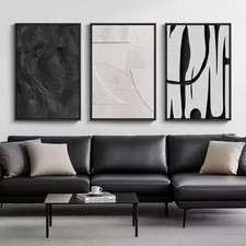 3 Piece Large Framed Black and White Abstract Wall Art Poster, Minimalist Abstra
