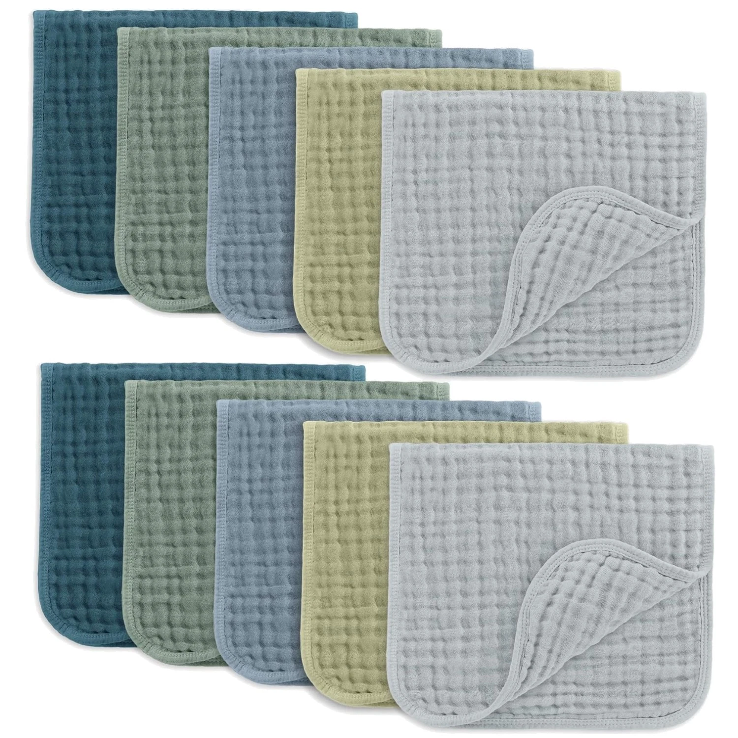 Soft Muslin Burp Cloths 10-Pack - 6-Layer Absorbent Cotton