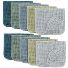 Soft Muslin Burp Cloths 10-Pack - 6-Layer Absorbent Cotton