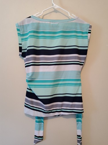 New York and Company Multi Color Pullover Short Sleeve Tie Top Women's size Med - Picture 5 of 5