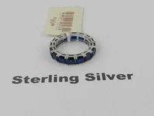 Macy's Created Blue Spinel Princess Cut Eternity Band Rhodium Plated Silver