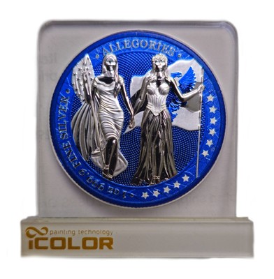 2019 Germania 5 Marks Germania & Columbia iColor Blue 1 oz .9999