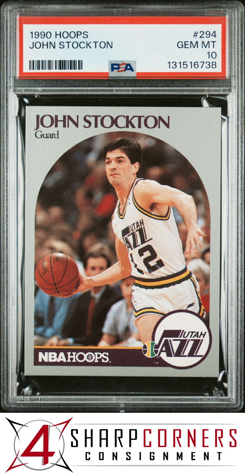 1990 HOOPS #294 JOHN STOCKTON JAZZ HOF PSA 10