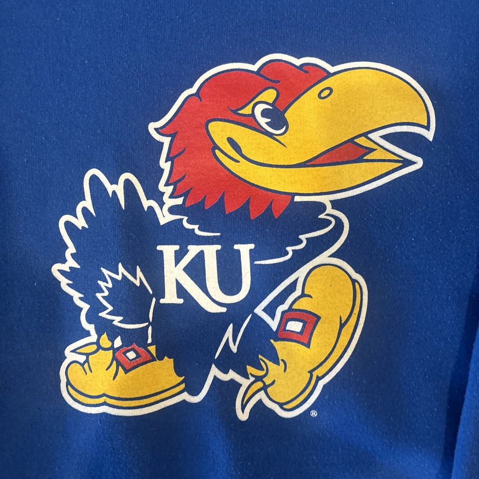 Kansas Jayhawks Sweater Unisex L Blue Champion Crewneck Big Embroidered Patch KU - Image 2 of 4