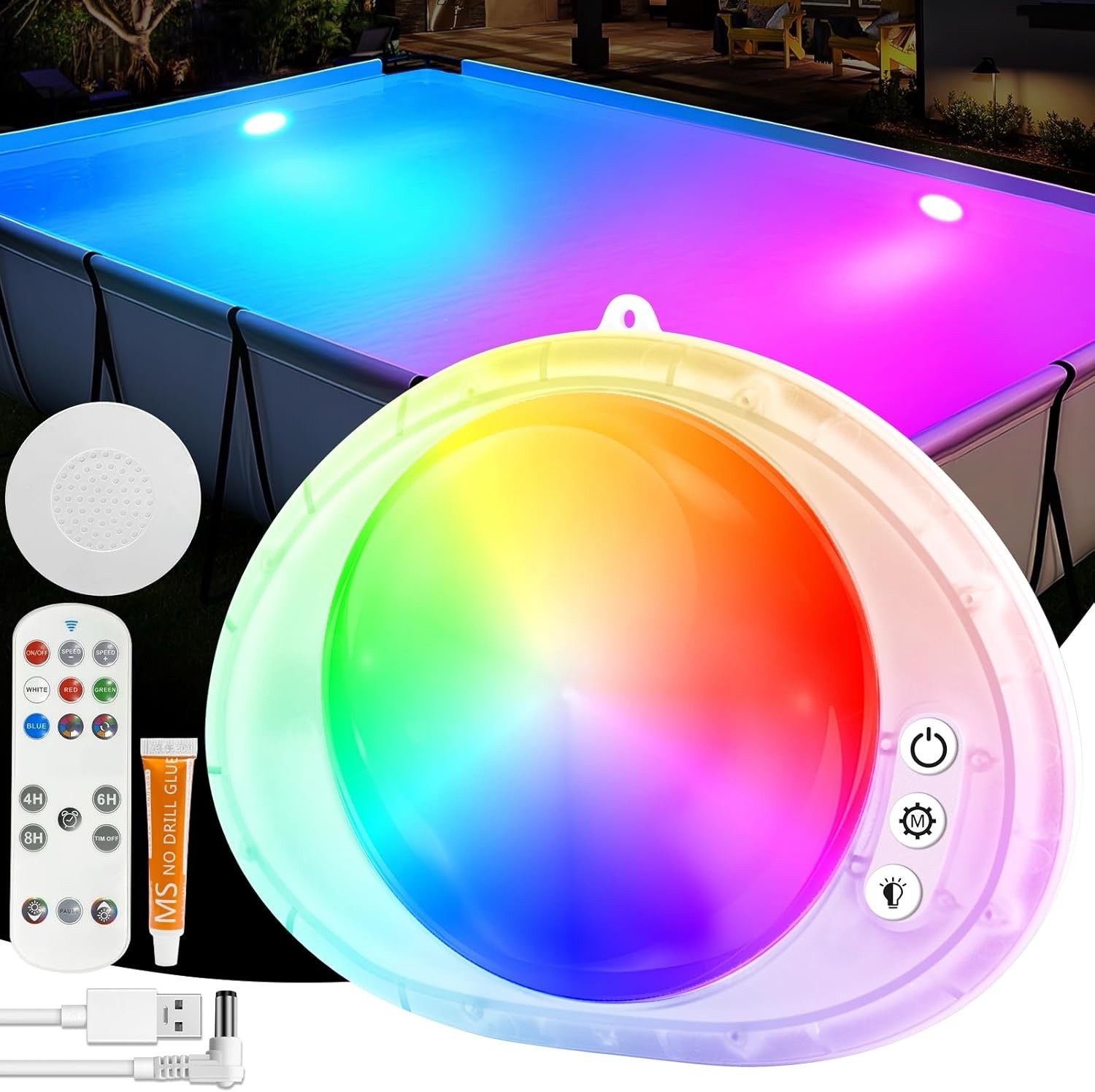 Foco Piscina Luz Submarino LED 5V IP68 Con Mando a Distancia 5000mAh Inalámbrico