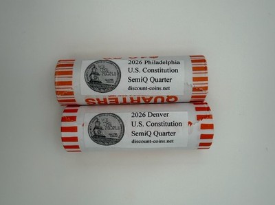 2026 P + D US Constitution Uncirculated Quarter 2x $10 Rolls -IN HAND