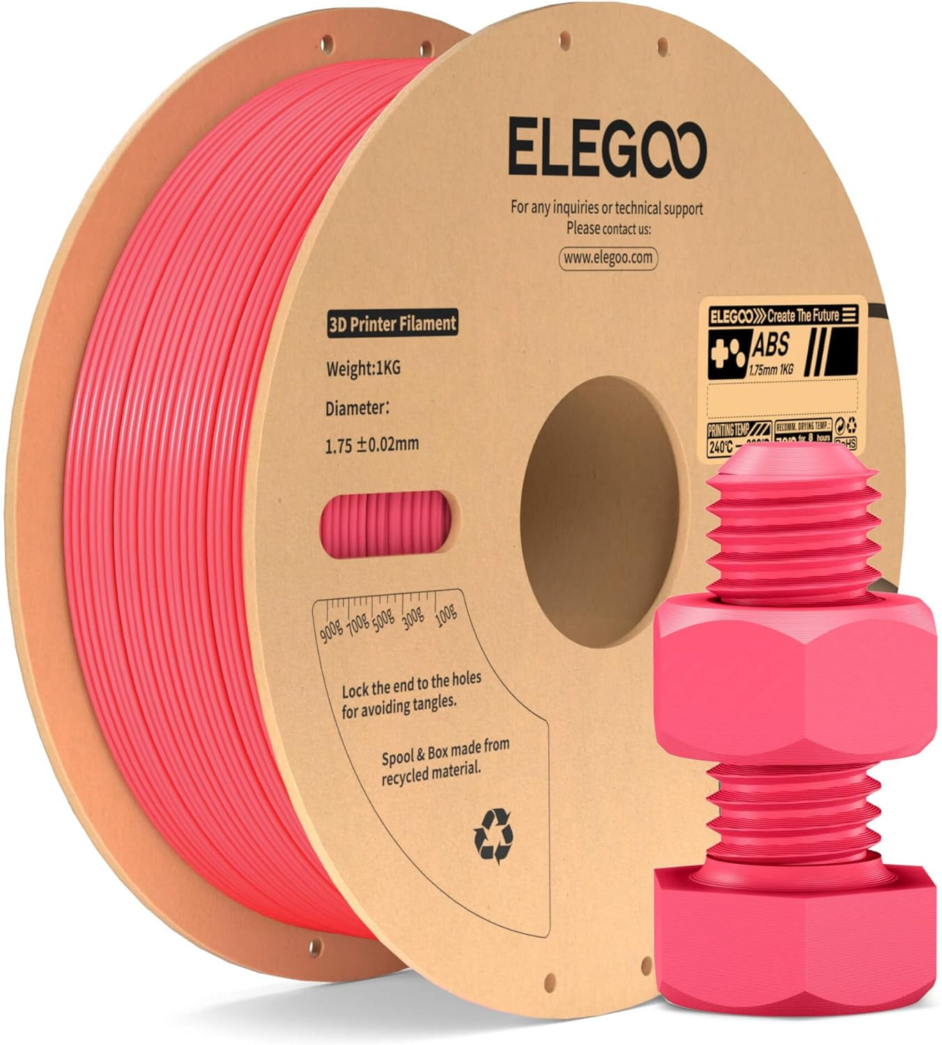 ABS Filament 1,75 mm Rosa 1 kg, Hitzebeständiger 3D Drucker Filament Hohe Zähigkeit