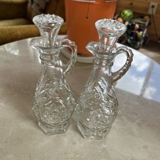 Vintage  Crystal Vinegar Cruet Decanters 7.5" Tall Clear