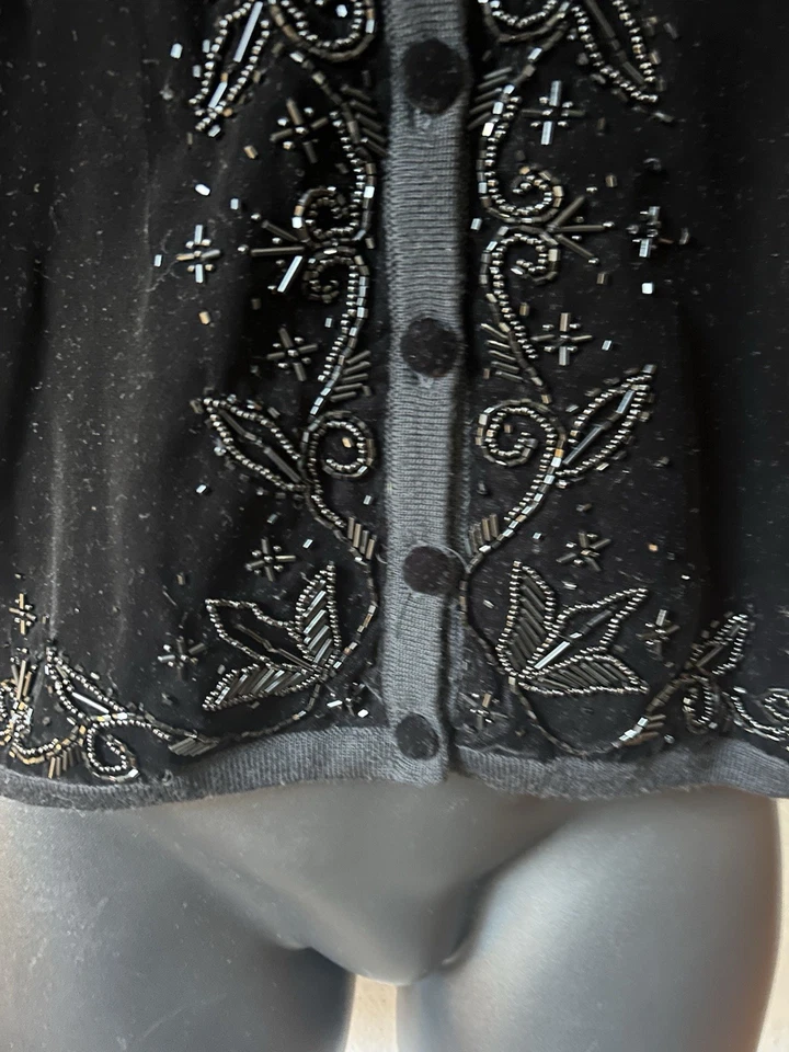 Cárdigan de Colección Talbots Negro Terciopelo y Lana Cuentas M Evento Especial Elegancia Foto 2 de 4