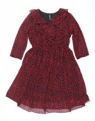 Easybuy Damen Kleid rot Animal Print A-Linie knielang S
