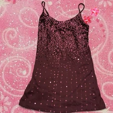 Vintage 2000s Vanity Burgundy Y2K Sequin Cami Tank Top Size M
