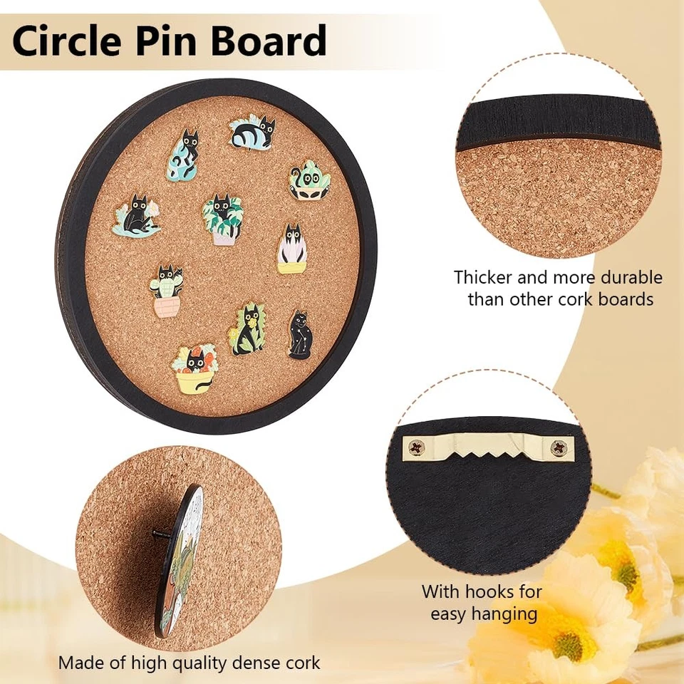 Flat Round Pin Board Cork Board, 7.87inch Bulletin Board Wall Mounted Display... - Image 4 of 4