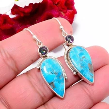 Kingman Turquoise With Pyrite, Mystic Fire Topaz 925 Silver Earring 1.83 Sku12