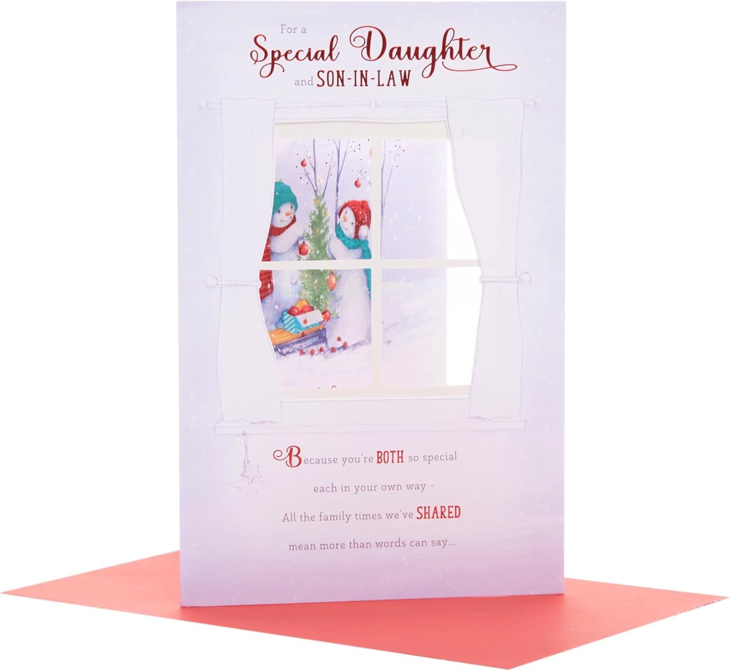 UK Greetings Christmas Card for Daughter & Son-in-Law - Window Snowman Design