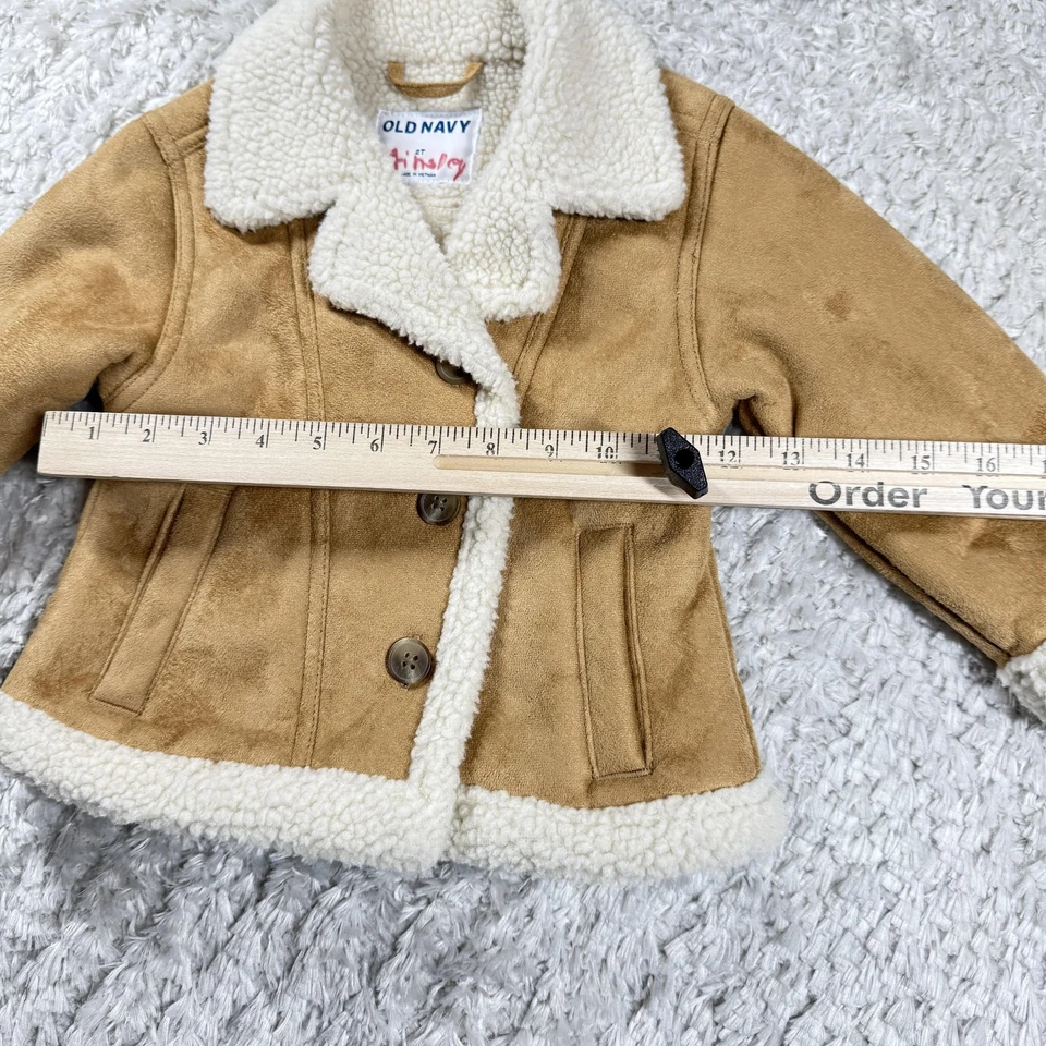 Old Navy Jacket Toddler Girls 2T Tan Sherpa Lined Faux Suede Equestrian Luxury - Image 4 of 4