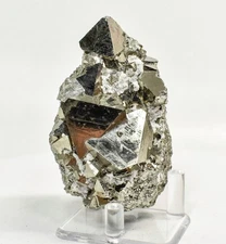 3.30" OCTAHEDRAL PYRITE Crystal Cluster Huanzala mine, Peru T584