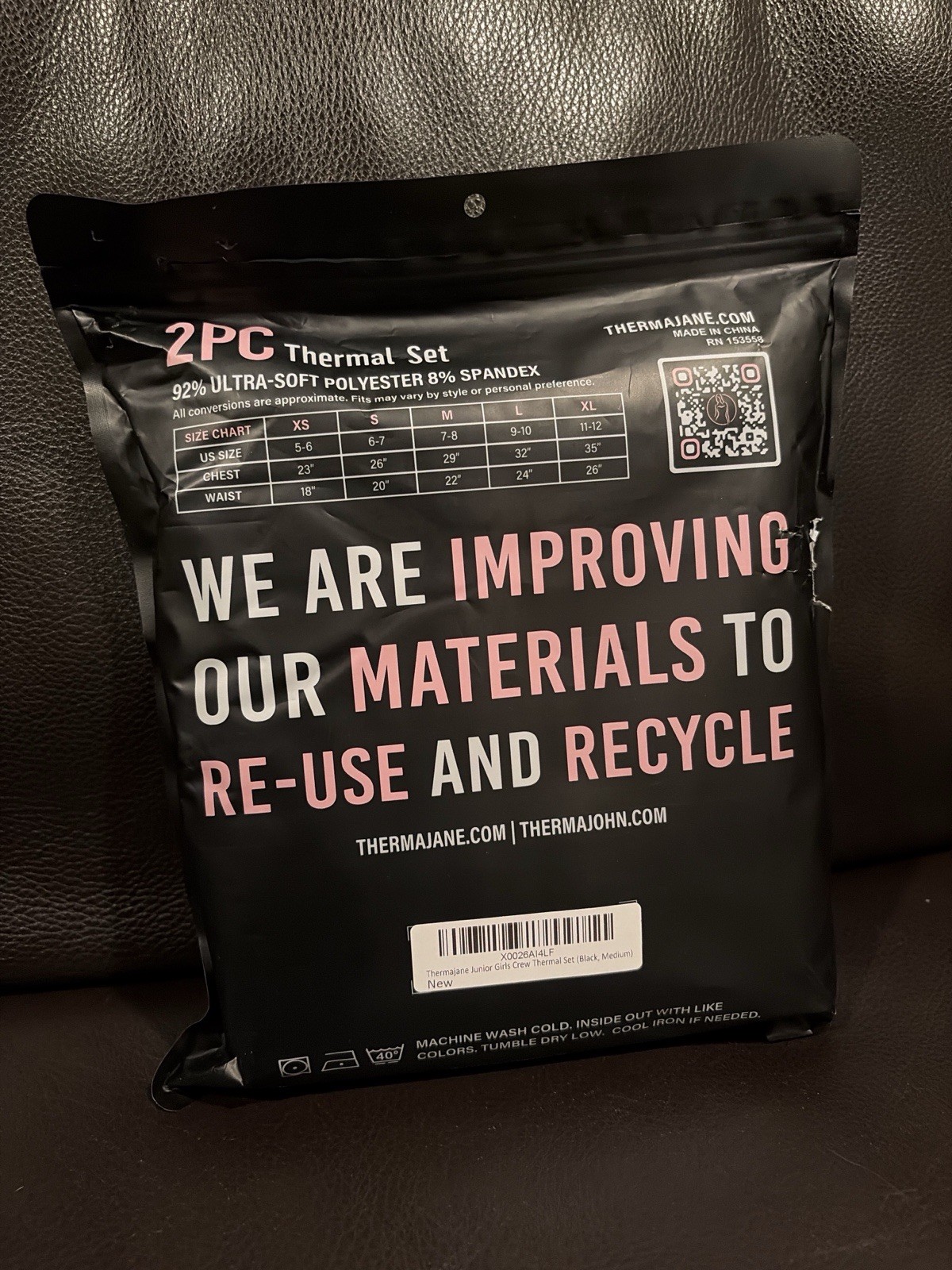 Thermajane Girls Thermal Base Layer Set 2PC Black Medium – New(F21)