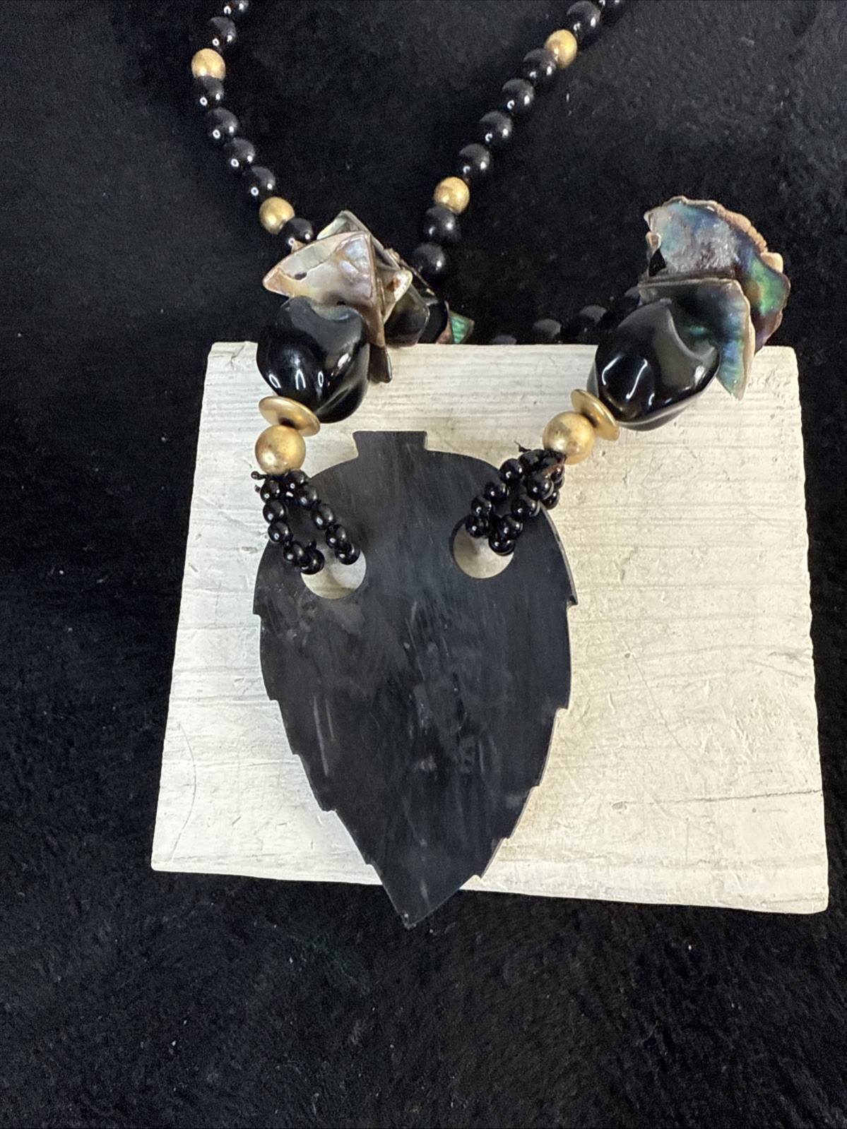 Vintage Abalone Shell Leaf Shaped Statement Neckl… - image 15