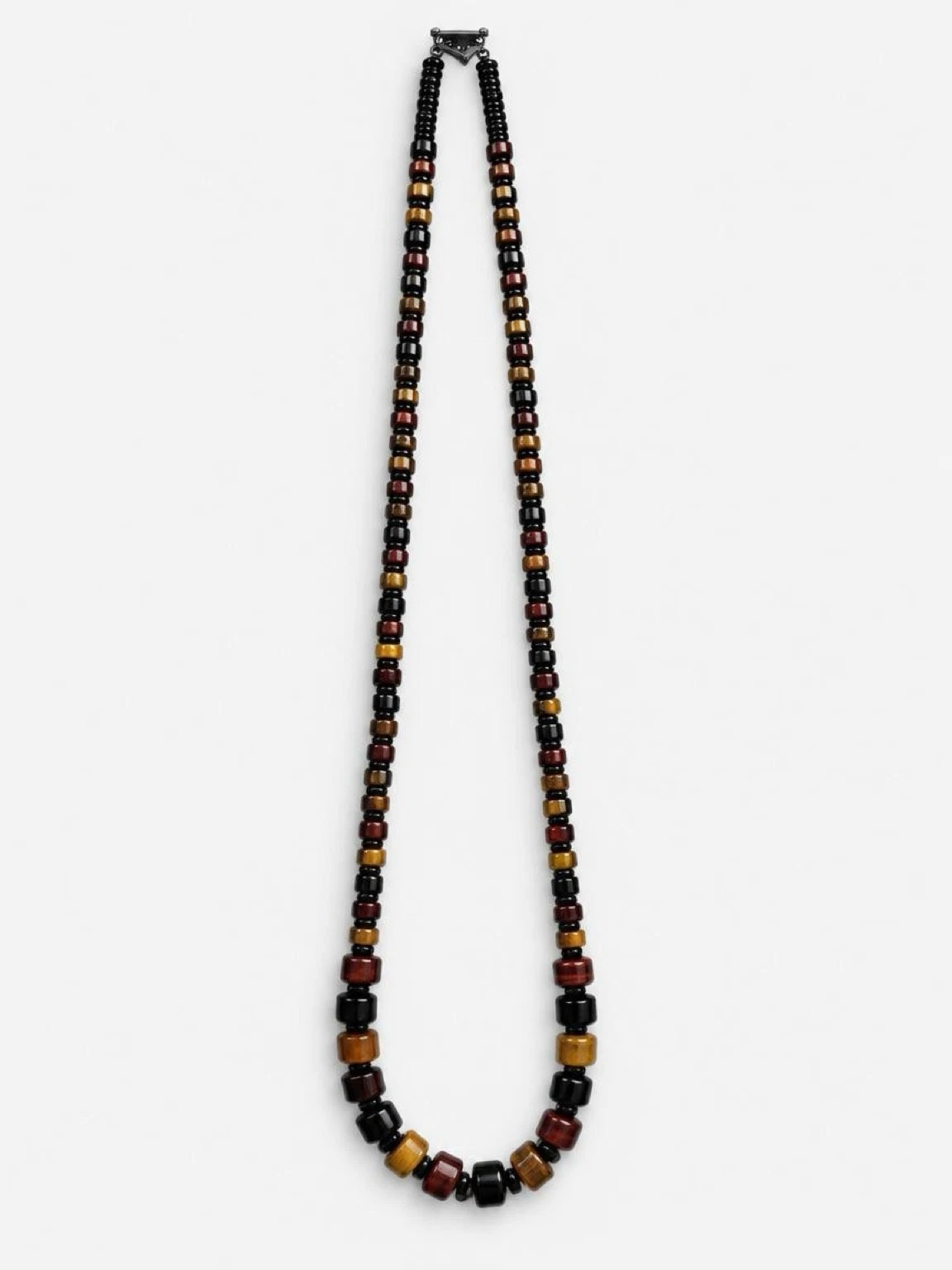 Gemstone & Wood Graduated Beaded Pattern Necklace 32" - product detail image 1