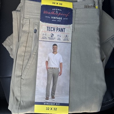 Weatherproof Vintage Men s Tech Pant Flex Waist Straight Fit 32/32 Tan