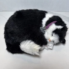 READ! Perfect Petzzz Breathing KITTY CAT Sleeping 9" Plush Black & White Tuxedo