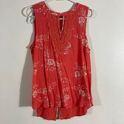 Daniel Rainn Floral Crochet Blouse Womens Medium Coral New D15302RY3 Sleeveless
