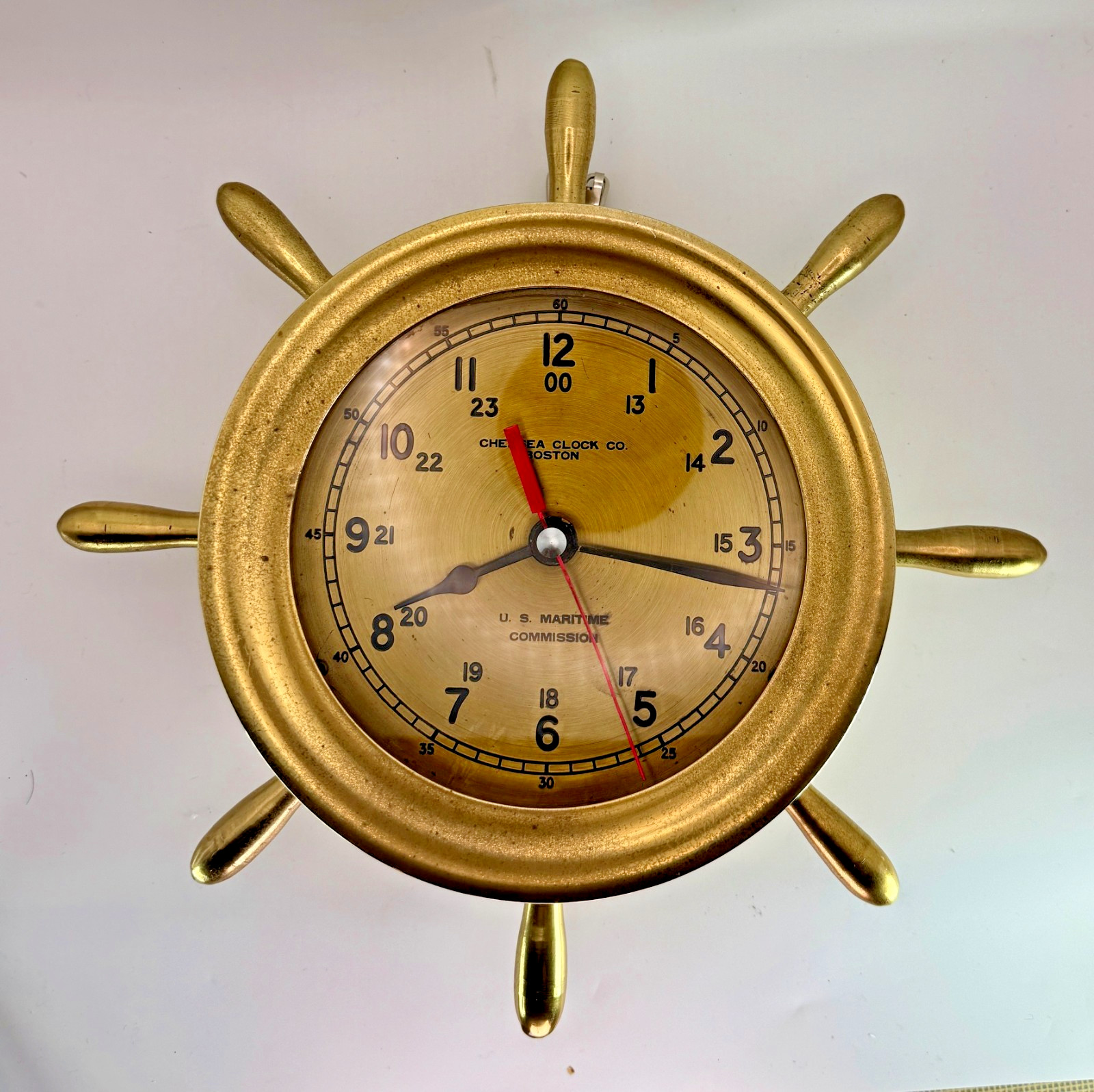 Chelsea Clock Co. Brass Ship’s Wheel Clock – U.S. Maritime Commission – Nautical