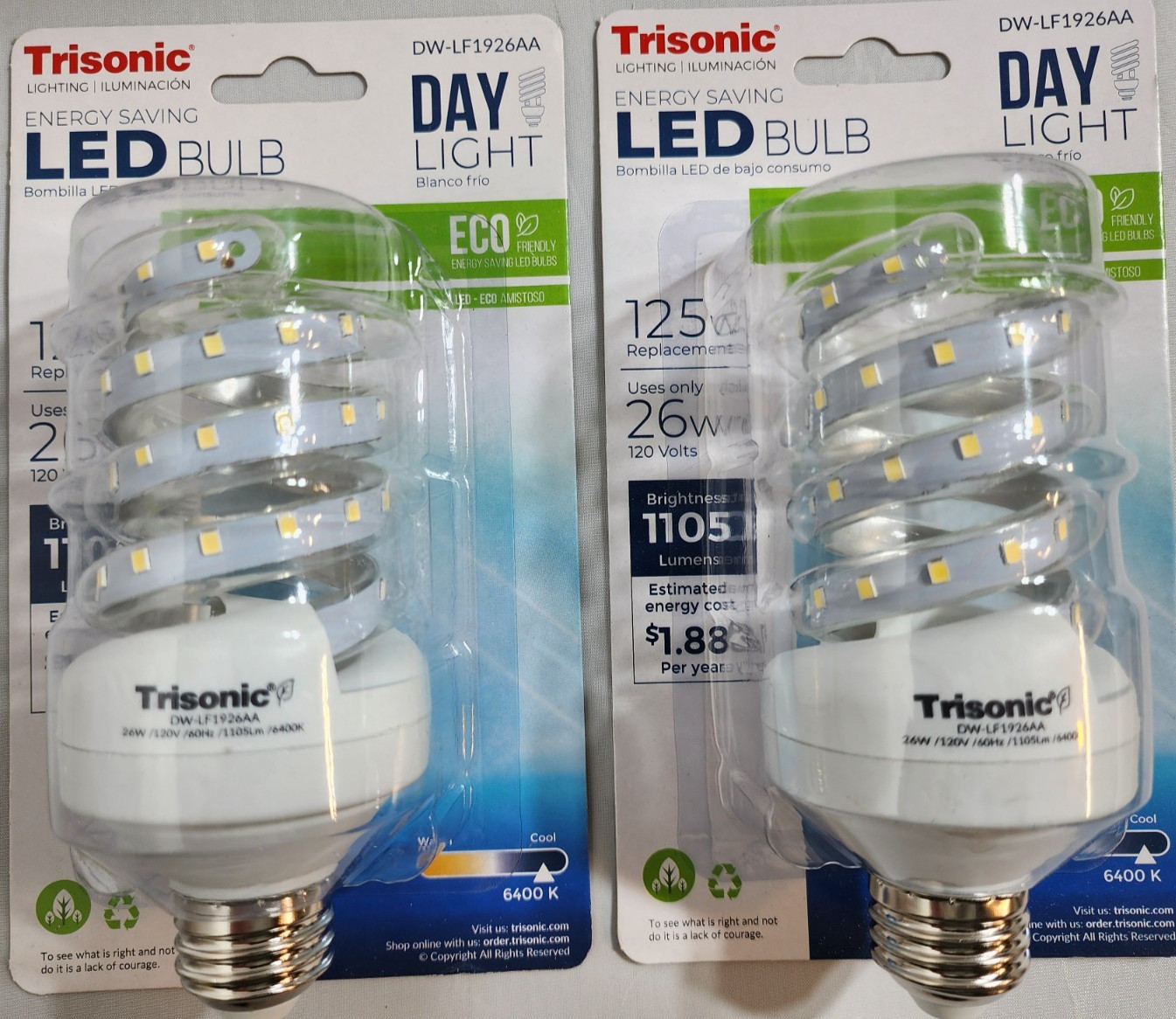LED Spiral Bulb 26W 6400K Daylight E26 Base 1105 Lumens 125W